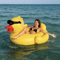 Bouée gonflable en PVC pour adulte en forme de canard avec lunettes, lit flottant, aspect canard jaune, idéale pour s'asseoir et s'allonger, style unique