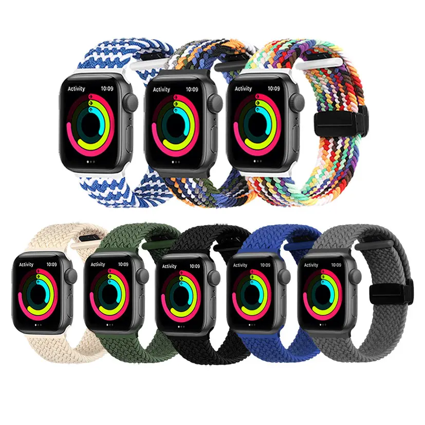 Quick Release Magnetic Braided Nylon Band Straps for Smart Watch Apple iWatch 38 40 41 42 44 45 49mm Elastic Fabric Wristband