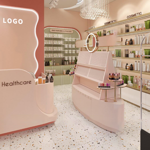 Présentoir de Comptoir de Maquillage Rose en Bois, Design Moderne pour Magasin de Cosmétiques, Présentoir de Produits de Beauté, Style LUX - Product Image 3