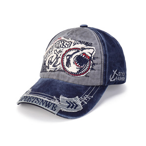 Gorra de béisbol de 6 paneles, 100% algodón twill, personalizada, deportiva, con parche de sol, logotipo de tela, efecto desgastado, lavado Shark - Product Image 3