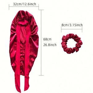 2Pcs Long Satin Bonnets With Elastic Tie Band Silk Scrunchie Ties Large <b>Braid</b> Bonnet Silky Hair Cap for Women Sleeping - Product Image 3