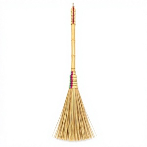 Traditional Bamboo Handle Coconut Stick Broom Flagged Bristle Medium Stiffness Eco-Friendly Classic Design for Outdoor Use - Product Image 1