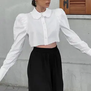 2024 Casual Loose Female, Tunic White Blouses For Women V Neck Long Sleeve Plus Size Elegant Ruffles Women Blouses/