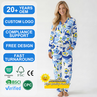 Ensemble de pyjama pour femmes en bambou de luxe personnalisé de haute qualité, à manches longues, col en V, imprimé floral, mélange de modal, doux et tendance