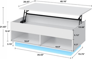 Moderno LED ascensore Top in legno <span class=keywords><strong>tavolini</strong></span> <span class=keywords><strong>da</strong></span> caffè 2 per l'intrattenimento centro nascosto con prese di corrente 2 ripiani aperti bianco - Product Image 5