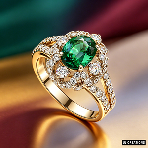 Luxury Women's 18K <b>Gold</b> Emerald Cut <b>Cocktail</b> <b>Ring</b> With Pave Diamond Setting Engagement Style - Product Image 3