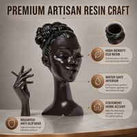 Statue de buste de femme africaine avec main en argent découpée au laser, figurine en résine au design contemporain pour la décoration intérieure et l'affichage artistique