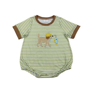 Ropa de Boutique de Alta Calidad para Bebés Niñas, Mono de Verano con Estampado Animal Verde, Tejido de Punto, Mangas con Volantes, Estilo Burbuja, Lindo - Product Image 3