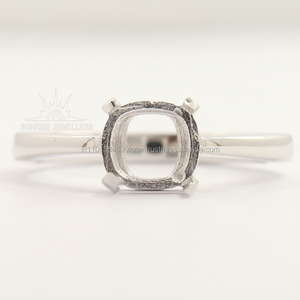 แหวนเงินแท้ 925 สำหรับงานหมั้น/งานแต่ง ทรงคุชชั่น 6x6 มม. แบบเซ็ตกรงเล็บ แหวนแบบฮาโล  เลือกขนาดได้ - Product Image 1