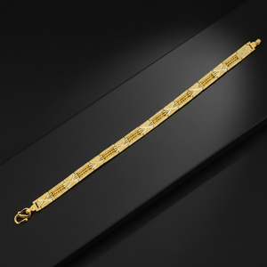 Bracelet à maillons géométriques plaqué or 22 carats avec motif texturé, élégant bracelet chaîne de créateur pour hommes et femmes - Product Image 4