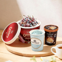 Conteneur d'emballage alimentaire jetable personnalisé avec logo imprimé, pour desserts glacés, en papier, bol à crème glacée avec couvercle plat pour emporter
