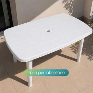 White Plastic Garden <b>Table</b> 137x85x72 Cm With Umbrella Hole For Outdoor Use - Product Image 5