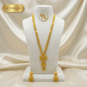 Alankeet Creation LLP Gold-Plated Floral Long Necklace Set with Matching Earrings (ACIN0062LY) - Product Image 1