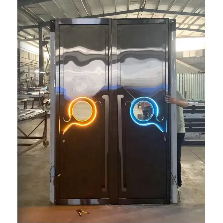 stainless steel double door for KTV sound proof interior door with light for club