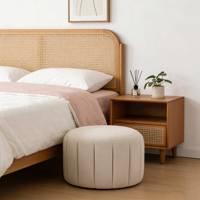 Puf CARLFORD Moderno y Duradero, Otomana de Tela de Lana Color Blanco Arroz, Bonito Taburete de Tela para Dormitorio, Sala de Estar, Apartamento, Hotel