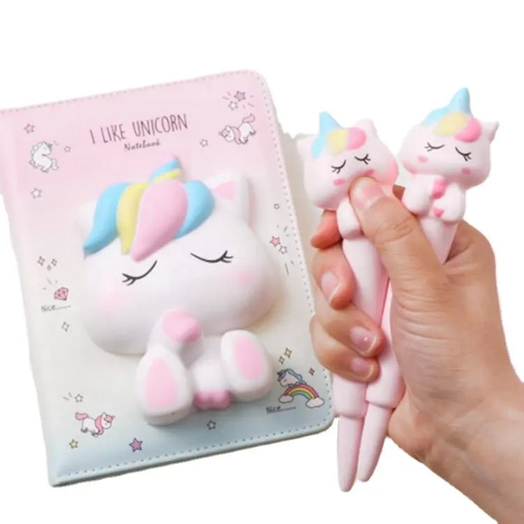 Trending 2022 New Arrivals Korean Stationery Eco Friendly 3D Cartoon Cute Diary for Girls A5 PU Decompression Unicorn notebook