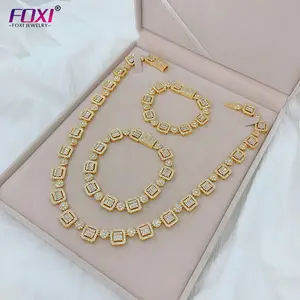 FOXI-conjunto <span class=keywords><strong>de</strong></span> joyas chapadas en oro <span class=keywords><strong>de</strong></span> 18k para <span class=keywords><strong>mujer</strong></span>, collar cubano <span class=keywords><strong>de</strong></span> latón, venta al por mayor, 2021 - Product Image 1