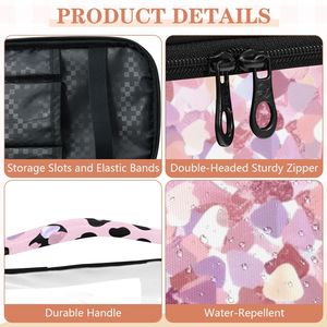 Estuche Cosmético con Estampado de Leopardo Rosa, Cierre de Cremallera con Diseño de Lentejuelas, Asa Suave, Capacidad Media, PVC, Bolsa de Maquillaje de Doble Capa - Product Image 4