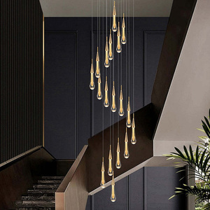 Lampadario a Gocce Lineare Personalizzato Lampada da <span class=keywords><strong>Soffitto</strong></span> Moderna <span class=keywords><strong>per</strong></span> Villa Luce Pendente LED in Cristallo K9 <span class=keywords><strong>per</strong></span> Decorazione di Scale e Matrimoni di Lusso - Product Image 1