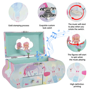 Boîte à musique Licorne Nuage <span class=keywords><strong>de</strong></span> Rêve - Organisateur <span class=keywords><strong>de</strong></span> bijoux en papier avec figurine Sirène, miroir et chansons personnalisées, cadeau <span class=keywords><strong>de</strong></span> princesse pour filles - Product Image 5