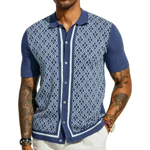 卸売ファッションメンズ70年代ヴィンテージシャツコントラストニットポロシャツ男性用高品質ポロシャツ