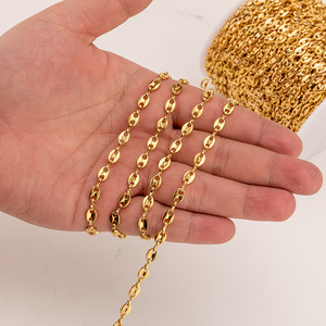 Chaîne Aceworks en acier inoxydable plaqué or 18 carats, motif grain de café, vendue au mètre pour la fabrication de bijoux DIY (colliers, bracelets, chaînes de cheville) |   Largeur de 5 mm - Product Image 3