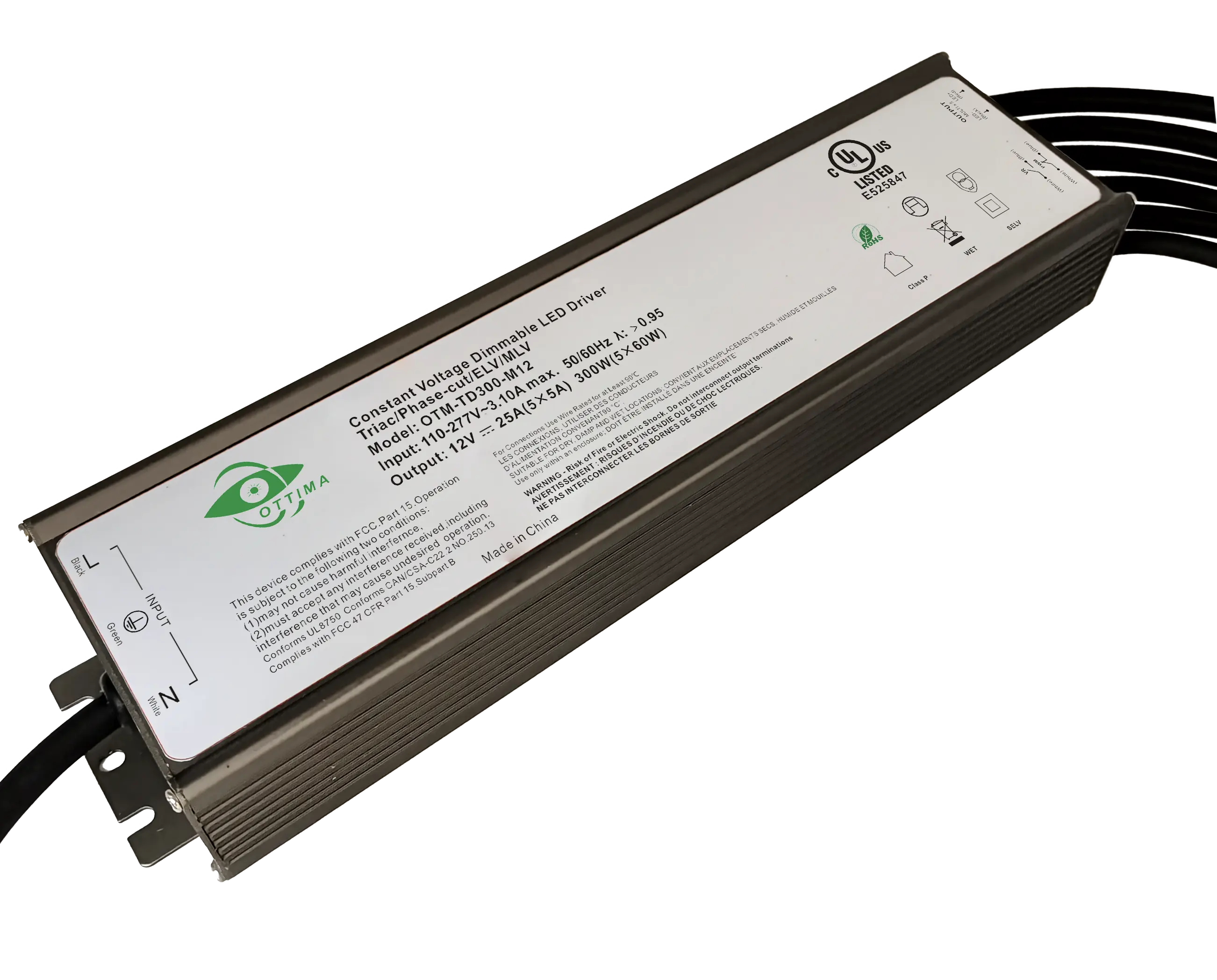 IP67 300W  5x60W  Waterproof Triac Dimmable LED driver Class 2 multi-channels