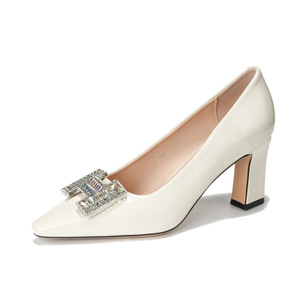 Zapatos de Tacón Alto 7188B-200 de Charol con Pedrería, Zapatos de Oficina con Punta Cuadrada y Tacón de Bloque, Zapatos Cómodos de Color Sólido para Mujer - Product Image 5