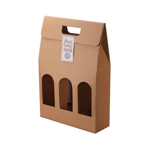 Giá Rẻ Rượu Vang Hộp Màu Nâu Với Xử Lý Hộp Các Tông Với Cửa Sổ Cho 3 Chai Rượu Vang Túi Quà Tặng Kraft Sóng Rượu Vang Hộp Quà Tặng - Product Image 2