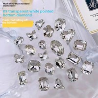 Gros coeur tordu et ovale à carré en forme de K9 Flash High Products perceuse à ongles en verre blanc fond pointu pour pile de bijoux