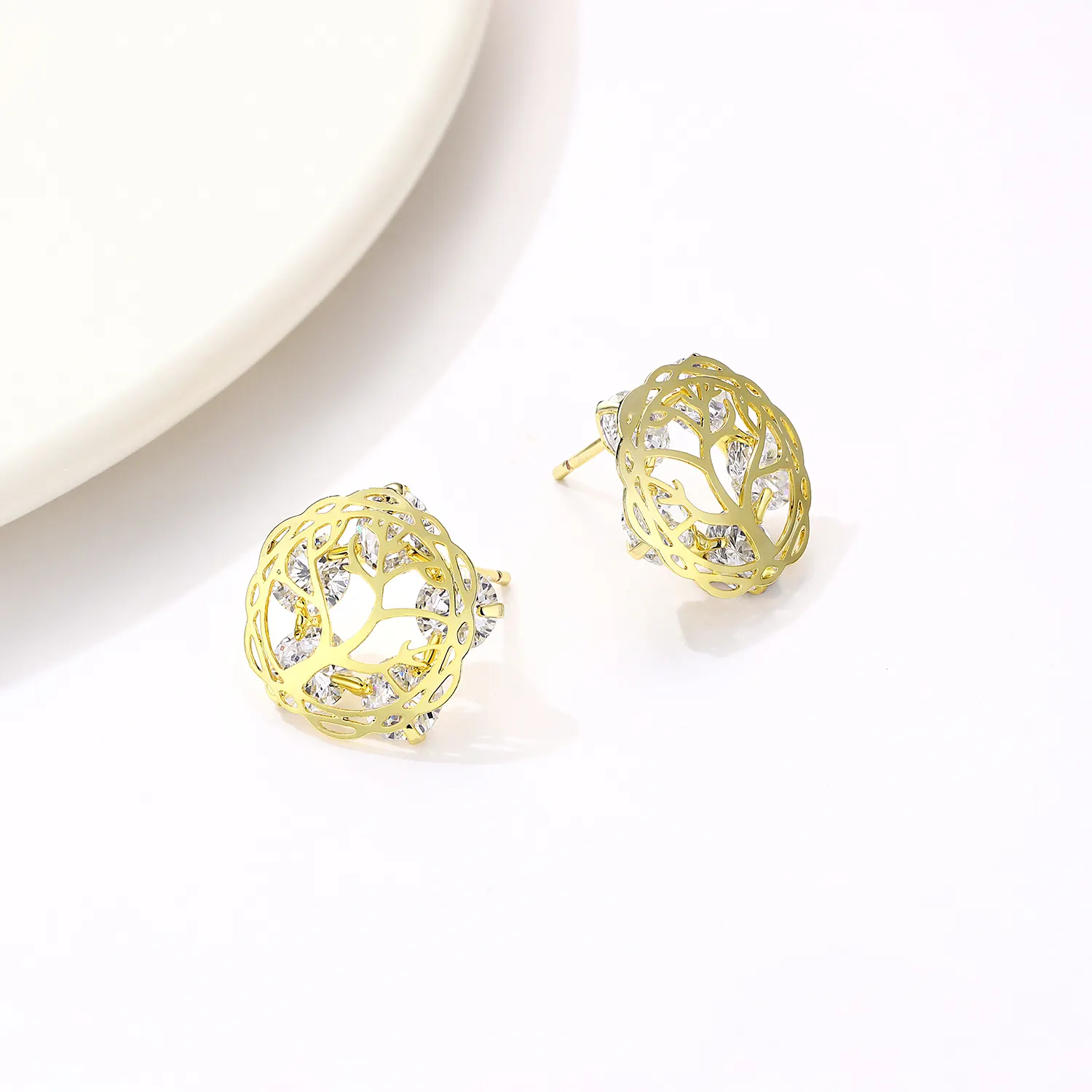 18k gold plated crystal stud brass women statement earrings from india