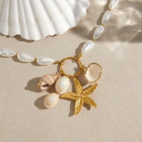 Collier et boucles d'oreilles en acier inoxydable avec pendentif coquillage naturel, plaqué or 18 carats, perles, pour femme, idéal été et plage