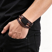 Bracelet en fer vintage tête de loup unisexe, tressé multicouche, style viking, vente en gros, Dragon Boat