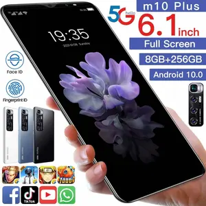 Versione globale Smart Phone M10 Plus 6.1 pollici 8GB + 256GB schermo impermeabile telefono cellulare 5G Android sistema con 3 telecamere telefono