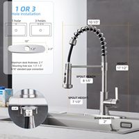 Robinet de cuisine contemporain en acier inoxydable avec douchette extractible, monocommande, pivotant à 360°, design flexible pour eau froide, avec cartouche céramique