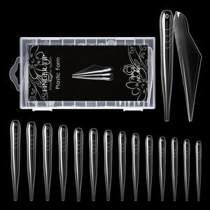 70 Uñas Postizas Extra Largas, Moldes de Uñas Artificiales, Puntas de Extensión de Doble Forma, Plástico para Construcción Rápida de Uñas de Gel, Herramienta de Manicura Profesional - Product Image 1