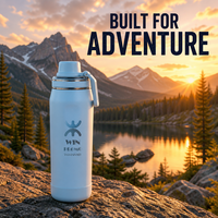 Bouteille d'eau en acier inoxydable à double paroi isolée sous vide avec logo personnalisé, 32 oz, gourde de sport pour la salle de sport avec poignée, anti-fuite
