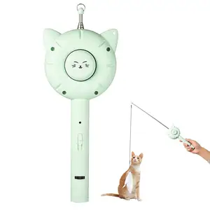 Yeni tasarım 1 1 taşınabilir USB lazer Pet eğitim aracı Pet saç temizleme fırçası geri çekilebilir kedi Teaser değnek interaktif kedi oyuncaklar