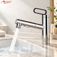 Robinet de lavabo moderne monotrou en laiton avec valve en céramique, finition chromée, mitigeur à levier unique avec douchette extractible pour salles de bain contemporaines