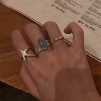 Bague aigue-marine ovale naturelle élégante Bague réglable en argent sterling 925 avec pierres précieuses bleu océan Bijoux fins