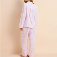 Ensemble de vêtements de détente à carreaux avec boutons sur le devant pour femmes, pantalon de nuit à manches longues, cadeau pour filles