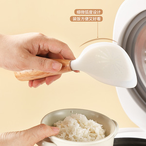 Cuchara de silicona para arroz con mango de madera, antiadherente, para olla arrocera, uso doméstico, espátula de calidad alimentaria - Product Image 1