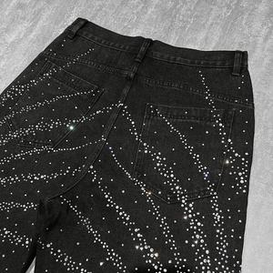 YITE Short en <span class=keywords><strong>jean</strong></span> ample avec logo personnalisé et motif strass Fabricant de shorts en <span class=keywords><strong>jean</strong></span> surdimensionnés vintage Streetwear Jorts en <span class=keywords><strong>jean</strong></span> pour hommes - Product Image 4