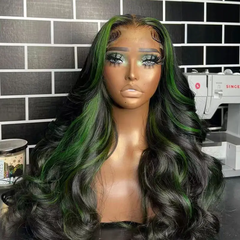 Highlight Green Wigs Lace Frontal Closure Wigs Human Hair Pre Plucked Brazilian Raw Virgin Hair Loose Wave Wigs for Woman
