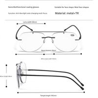 Lunettes de lecture progressives photochromiques sans monture en alliage de titane à double pont pour hommes et femmes, style pilote, vente en gros