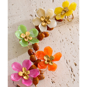 JINYOU 6233 Vibrant Summer Style Orange Glossy Resin Petal <strong>Ring</strong> Stainless Steel Adjustable Floral <strong>Statement</strong> <strong>Ring</strong> - Product Image 4