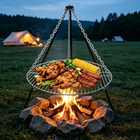 Grille de barbecue ronde en acier inoxydable robuste DaS avec trépied pour cuisson au charbon de bois en plein air, camping, pique-nique