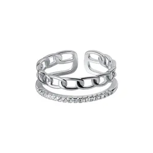 RC1334纯银戒指套装定制珠宝开袖带高品质锆石银S925女士戒指