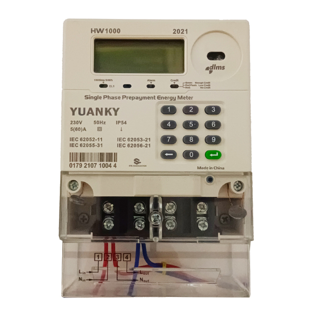 YUANKY Smart Prepaid Electricity Meter HW1000 80A Single Phase with 10kA/kV Surge Immunity and 15-Year Battery Life