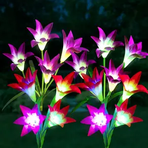 Outdoor LED Solar Beautiful Lily Flower Outdoor Lawn Lamp Home Decorative Flower Night Lights Landscape Lights Solar Garden Lamp